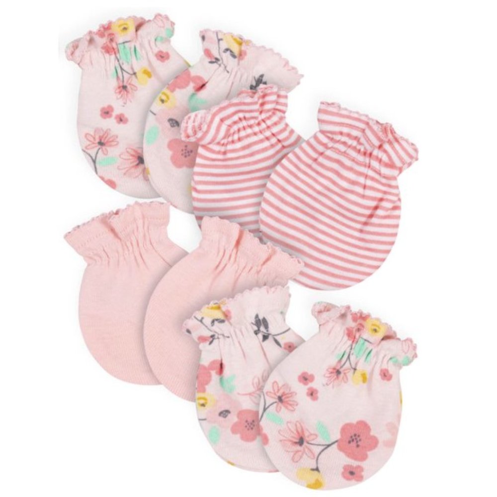 Gerber Baby Girls 4-Pack 0-3m No Scratch Mittens, Pink Floral Solid Striped NEW - Picture 3 of 3